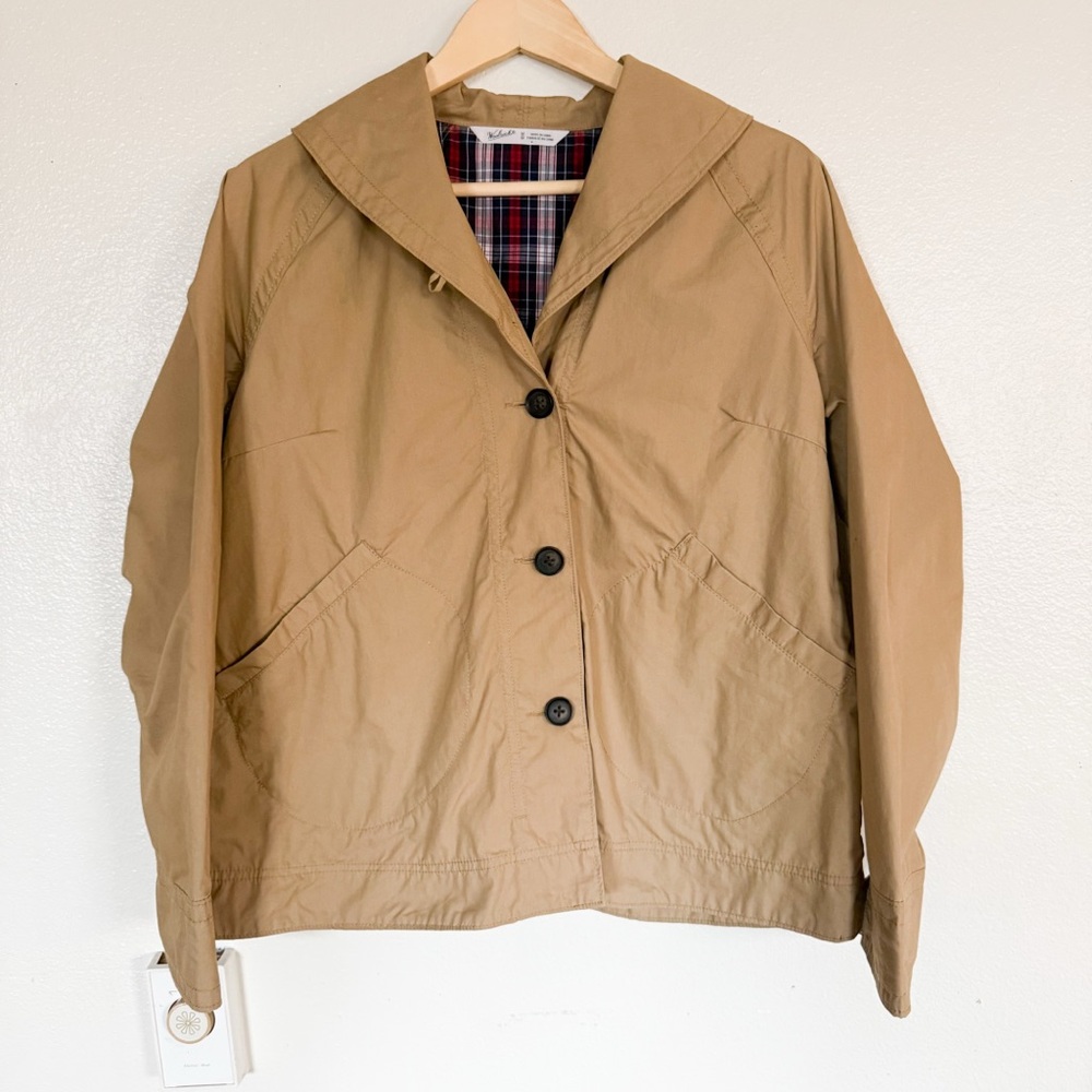 Woolrich Tan Utility Jacket Women’s Medium Plaid Lined Button Front Lightweight
